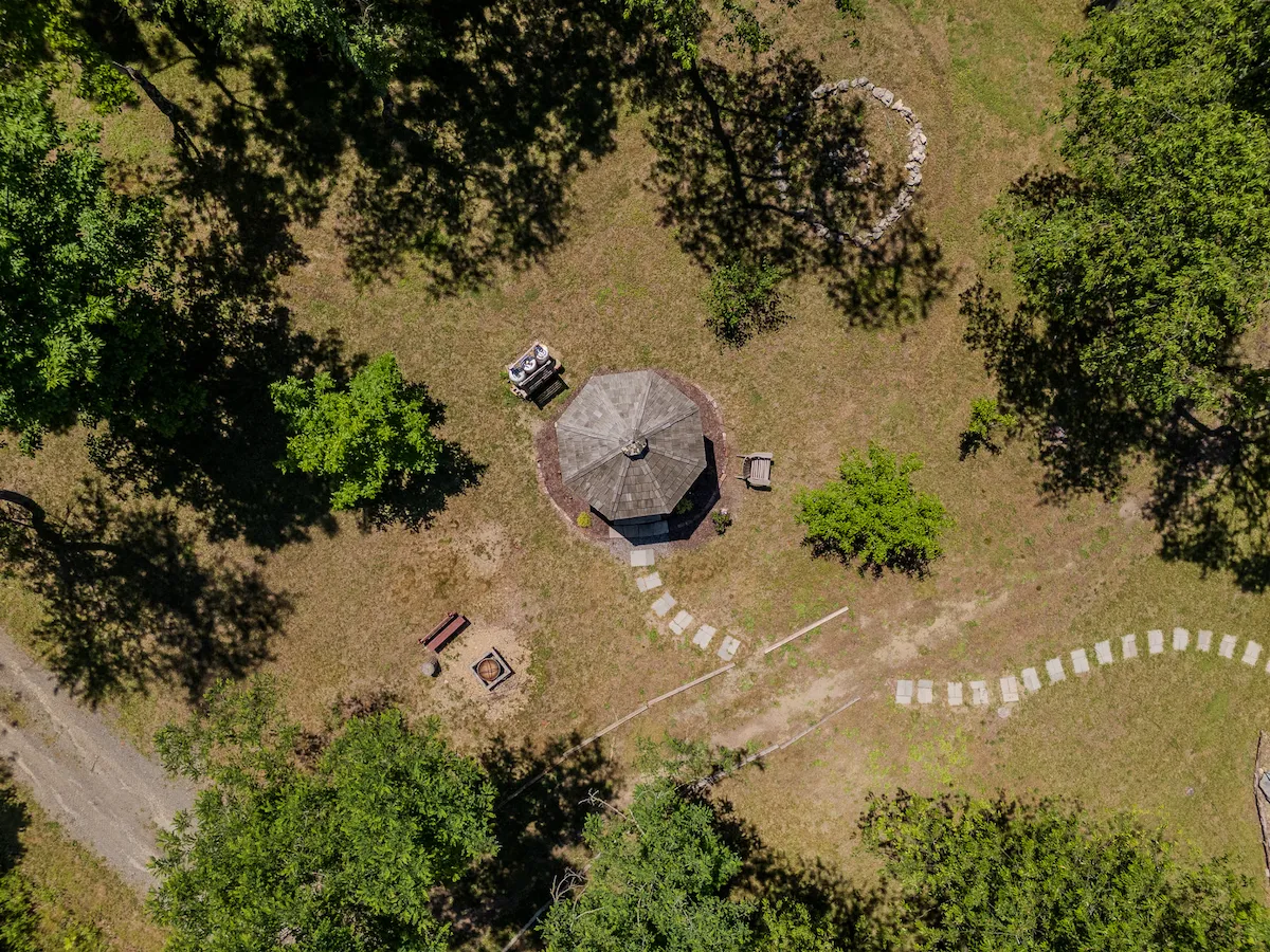 Aerial straight-down view of the property and gazebo